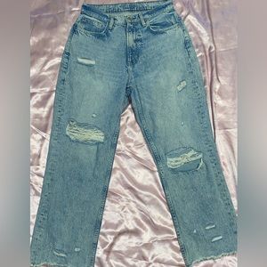 High rise, vintage, straight light blue jeans